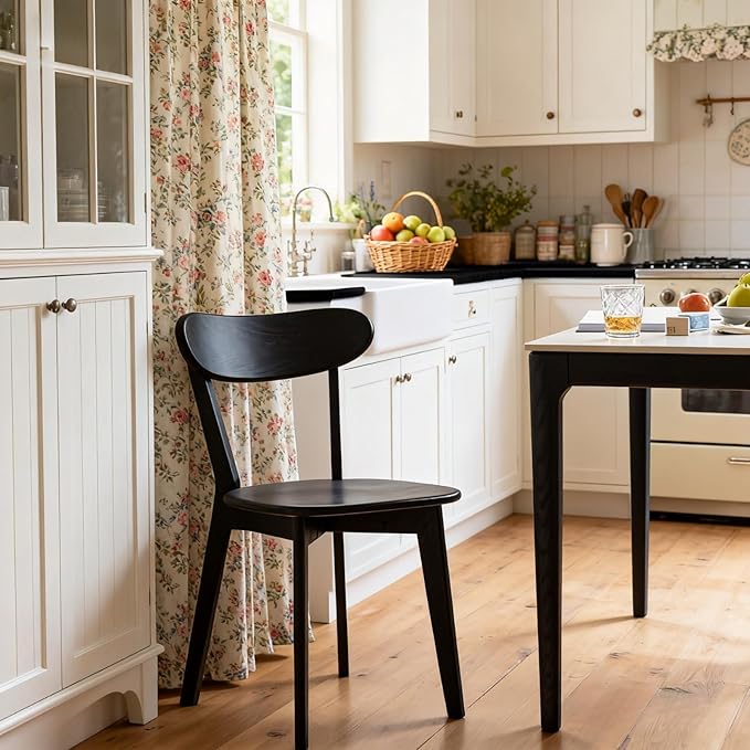 100% Solid Oak Wood Dining Room Chairs - Practical Kitchen Chairs - Wood Chair for Dining Room, Kitchen (4, Black)