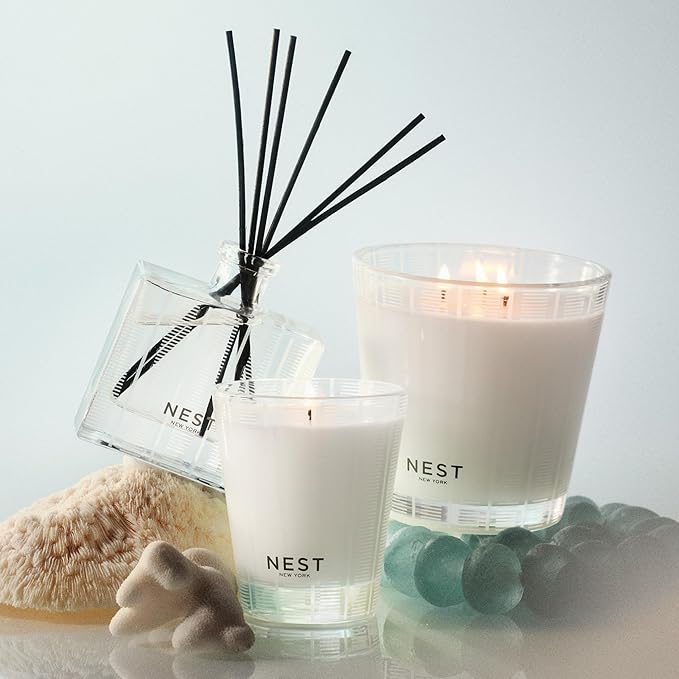 NEST New York Scented 3-Wick Candle, Ocean Mist & Sea Salt - 21.2 oz - Up to 100-Hour Burn Time - Reusable Glass Vessel