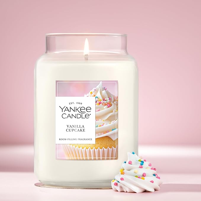 Yankee Candle Large Jar Scented Candle with up to 150 Hour Burn Time, Premium Plant Wax Blend for Consistent Burn, 22 oz Jar Candle with Room Filling Fragrance, Vanilla Cupcake