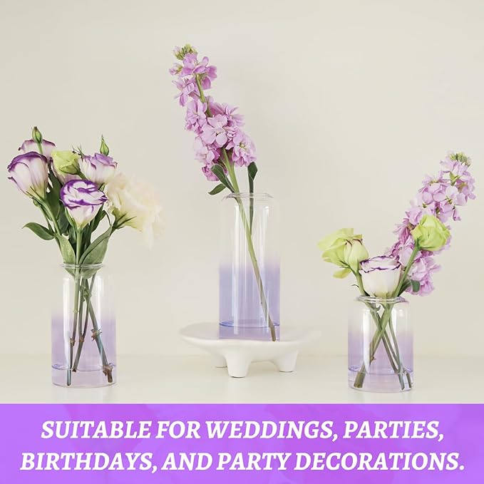 24Pcs Glass Bud Vases Set, Small Flower Vase for Centerpieces, Small Vases for Flowers, Decor Centerpiece for Bathroom, Decorative Vases for House Warming (Purple)