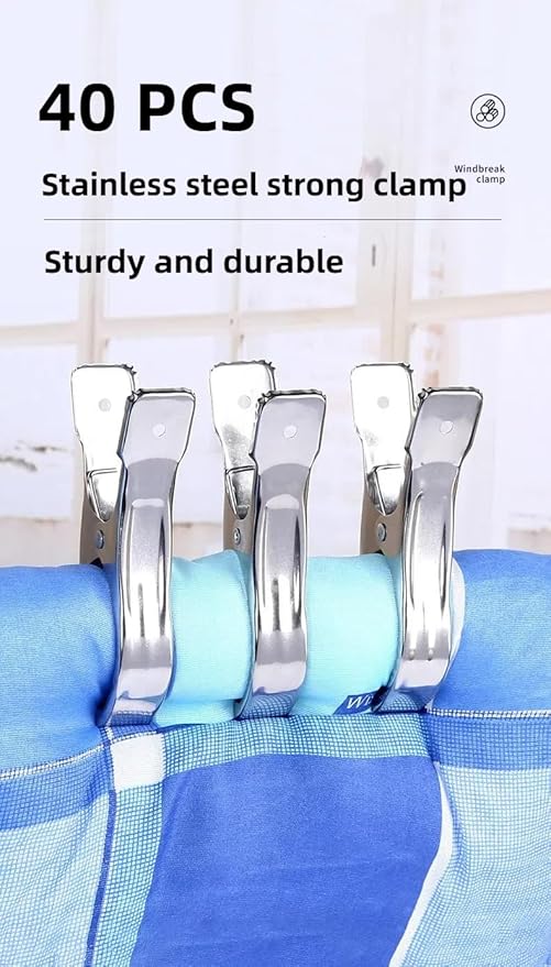 40-Pack Stainless Steel Garden Clamps – Strong Grip Clips for Netting, Shade Fabric, and Plant Covers on Hoops or Frames