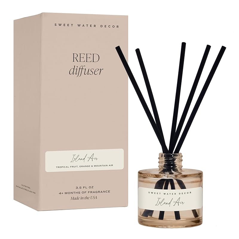 Sweet Water Decor Island Air Reed Diffuser – Room Decor Aesthetic with Long-Lasting Premium Fragrance of Tropical Fruits, Sugared Oranges, Lemons, Limes for 4 Months – Ideal for Home Decor