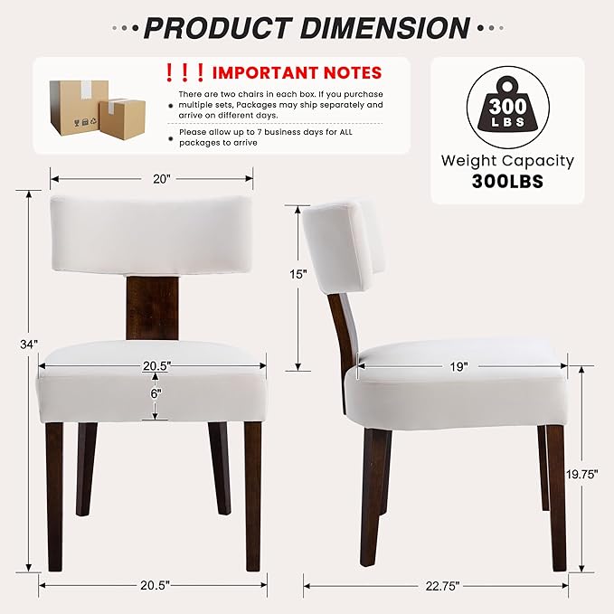 Mid Century Modern Dining Chairs, Farmhouse Velvet Upholstered Accent Chair Curved Backrest Kitchen Chairs Set of 2, with Hardwood Frame, Cream, Velvet-beige