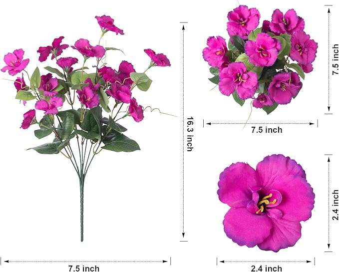 Fake Hibiscus Artificial Flowers for Outdoors Spring Summer Decoration, 6 Bundles Silk Hibiscus Flowers Bouquet UV Resistant Look Real Faux Plants for Outside Planter Front Door Porch Balcony, Fuchsia