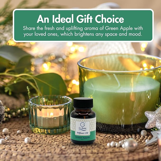 G's Breeze Green Apple Diffuser Oil Refill - Scent of Crisp Apple Fruit - Transform Any Space with Invigorating Fragrance – Ideal for Home & Office – Long-Lasting Freshness Aroma - 60 ML