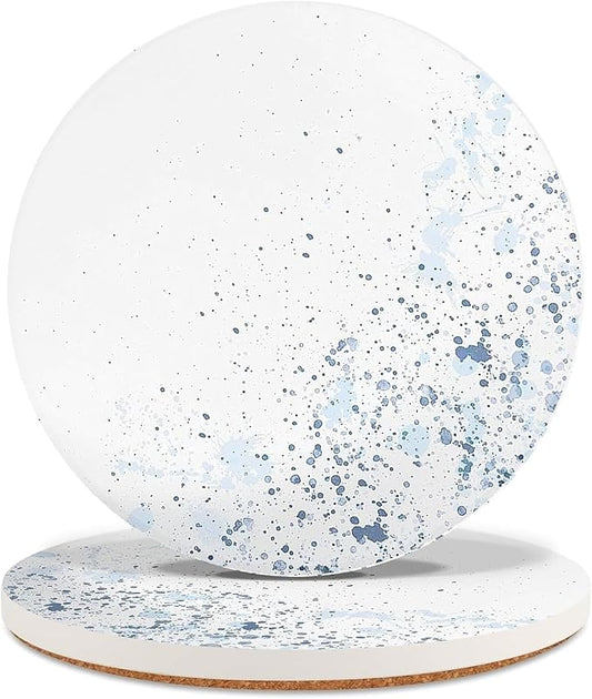 Drink Stone Coasters Set of 2 -Round Marble Style Desk Coasters with Non-Slip Cork Backing, Cute Coffee Desk Coaster for Office, Home Decor, Housewarming #2PACK (Starry Ink)