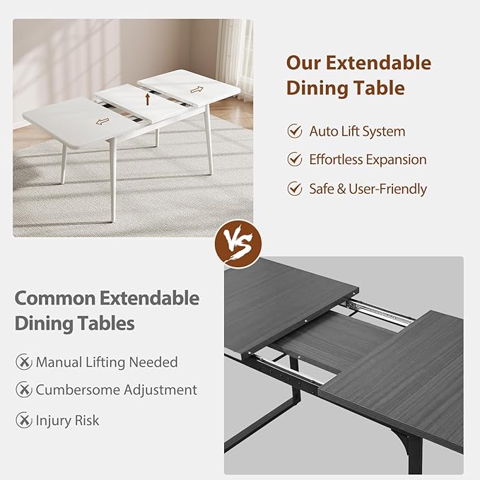 Solid Wood Extendable Dining Table for 4-8 People with Seamless Extension from 47.2 to 63 Inches, Easy Assembly, Expandable Tables for Small Spaces, Dining Room, Kitchen, Living Room, White