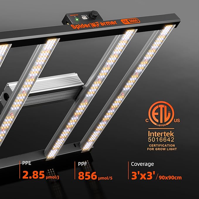 Spider Farmer SE3000 LED Grow Lights 300W, Samsung LM301H EVO Diodes, 2025 Upgraded Remote App Control, 3x3ft Coverage Bar Style Grow Light, Full Spectrum Dimmable Grow Lamp for Indoor Plants