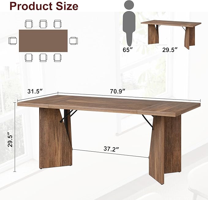 Garvee 70.9'' Dining Table for 6, Farmhouse Rectangular Kichen Table with Sturdy Frame, Wooden Thickened Long Desk and Dinner Desk for Dining Room, Kitchen, Office, Game Room(Retro)