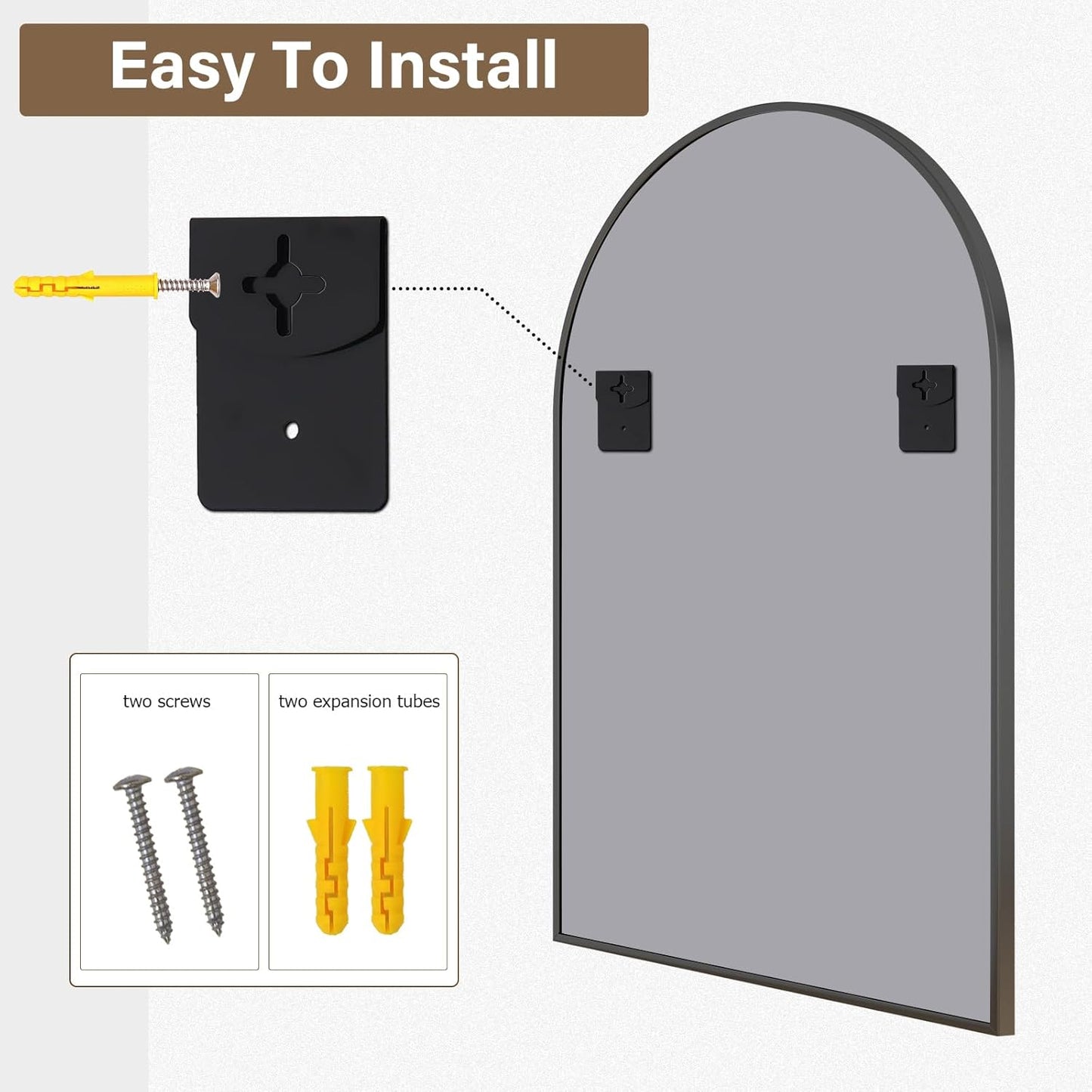 24"×36" Windowpane Arched Wall Mirror, Grid-Designed Decorative Farmehouse Wall Mounted Mirror with Metal Frame Hanging Leaning for Entryway, Living Room, Home Decor, Black