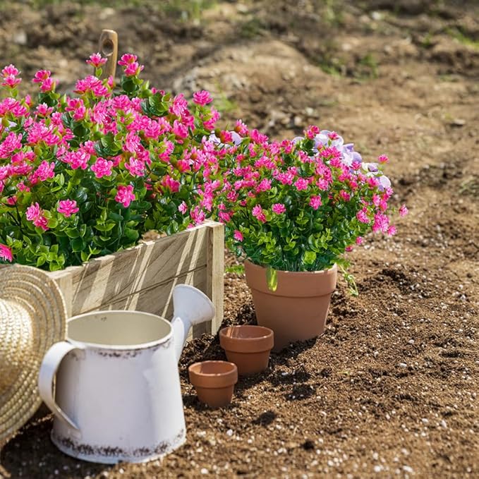 10PCS Artificial Eucalyptus Plants,Fake Boxwood Shrubs UV Resistant No Fade Faux Plastic Greenery for Wedding Bridal Bouquet Indoor Outdoor Home Garden Kitchen Office Table Vase(Pink)