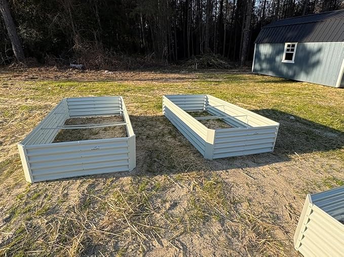 A ANLEOLIFE 8-Pack 8X4X1.5ft & 74x74x18 in Deep Root Galvanized Raised Garden Beds Outdoor for Planting Vegetables Flowers Herb, Antique White