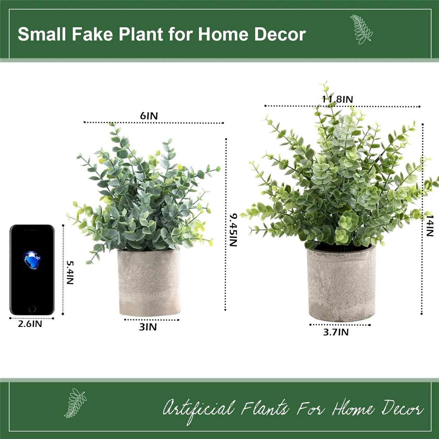 2 Pack Small Fake Plants 14" Eucalyptus Potted Artificial Plants for Shelf Desk Home Bathroom Farmhouse Room Coffee Table Decor (Sage Green-Large)