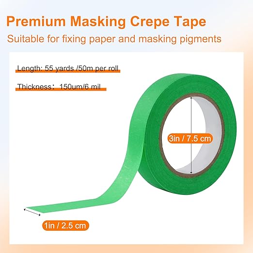 10 Rolls Masking Tape, Painters Tape 1 Inches x 55 Yards,Gentle Adhesive,Protects Delicate Surfaces, Painting Tape for Walls, Labeling, Decorating,Crafts,DIY,No Residue,Easy Removal,Green
