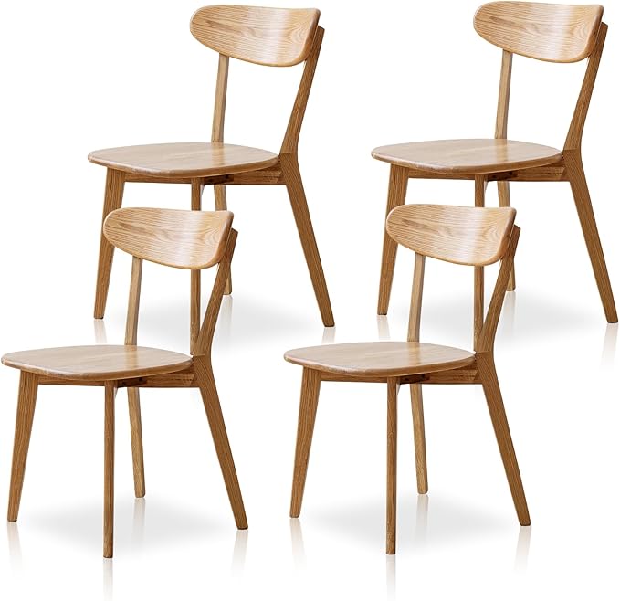 Oak Wood Dining Chairs - Kitchen Chairs Set of 4 with Comfortable Curved Backrest - Wood Chairs for Dining Room,Living Room - Original Wood Color