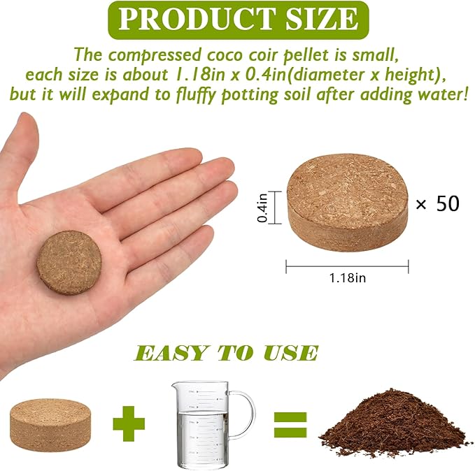 ZeeDix Organic Coco Coir Pellets Potting Soil, 50pcs 30mm Compressed Coconut Coir Seed Starter Soil Pellets, Coco Peat Soil Discs for Indoor Outdoor Plants, Herbs, Houseplants, Flowers and Vegetables
