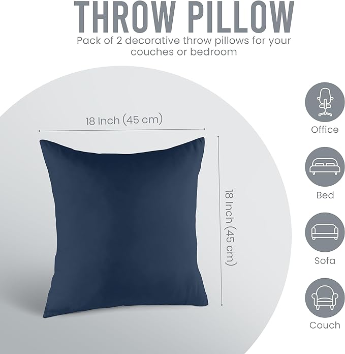 Utopia Bedding Throw Pillows Insert (Pack of 2, Navy) - 18 x 18 Inches Bed and Couch Pillows - Indoor Decorative Pillow