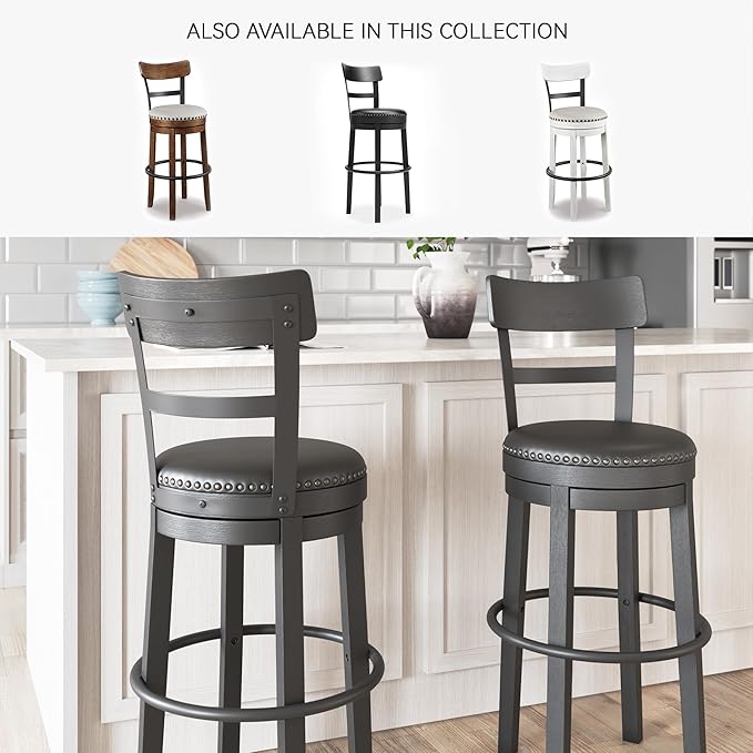 Signature Design by Ashley Valebeck 30.38" Casual Pub Height Upholstered Swivel Barstool, Black