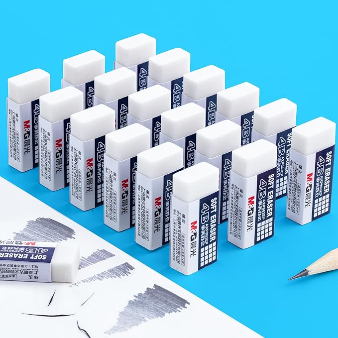 M&G 24 Pack Erasers Pencil Erasers, 4B White Rubber Eraser Rectangular Bulk for Kids School Students Office, Art Erasers for Drawing