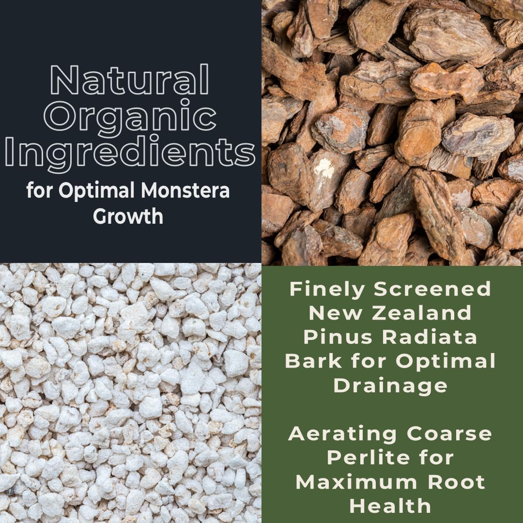 Monstera Potting Soil Mix – Organic, Fast-Draining, Chunky Soil with Coconut Coir & New Zealand Bark for Indoor Plants – Premium Fertilizer for Monstera Deliciosa, Albo & More (10 quarts)