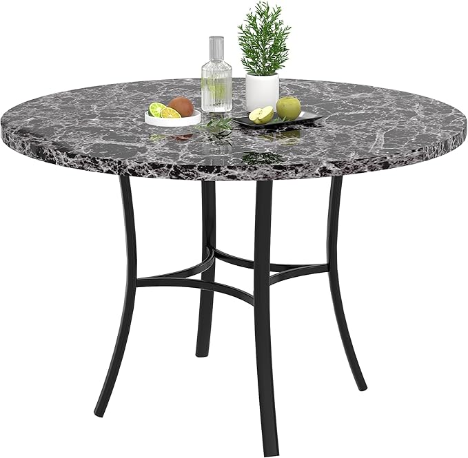 VECELO 36" Round Dining Table for 4, Faux Marble Dinette with Metal Frame for Kitchen, Apartment, Home, Space-Saving, Grey