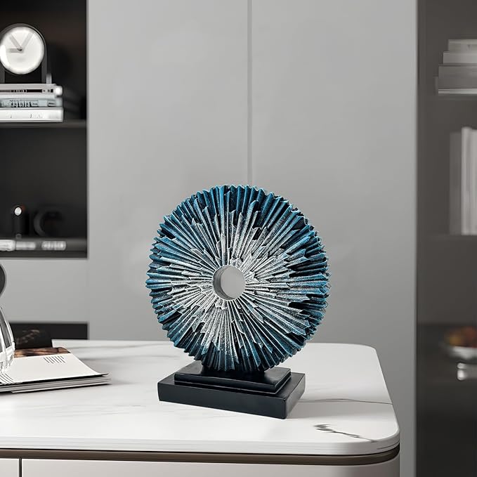 Abstract Statue for Home Decor,Office Desk Sculpture for Men,Creative Round Line Ornament for Bookshelf,Modern Decorative Sculpture,Bedroom,Livngroom,Table(Blue)