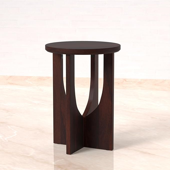 Relso Stupa Solid Wood End Table – 22" Tall Round Side Table for Living Room or Bedroom, Handcrafted Accent Table in Walnut Finish, Easy Assembly, Modern Minimalist Design for Small Spaces