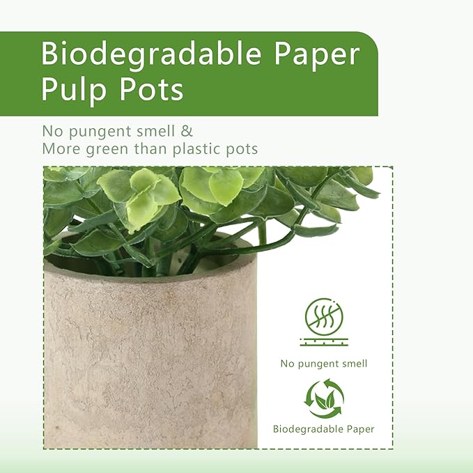 ALAGIRLS 4 Pack Small Fake Plants, 10" Artificial Plants Indoor Eucalyptus/Rosemary/Succulents, Small Faux Plants in Pulp Pot for Bathroom Bedroom Kitchen Office Living Room Decor