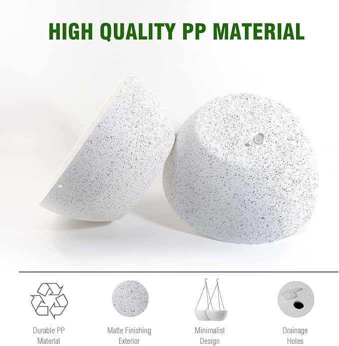 10 inch Hanging Planters for Outdoor Indoor Plants with Drainage Holes and Chain, 2 Pack Round Hanging Flower Plant Pots for Garden Home Porch Decor, Speckled White