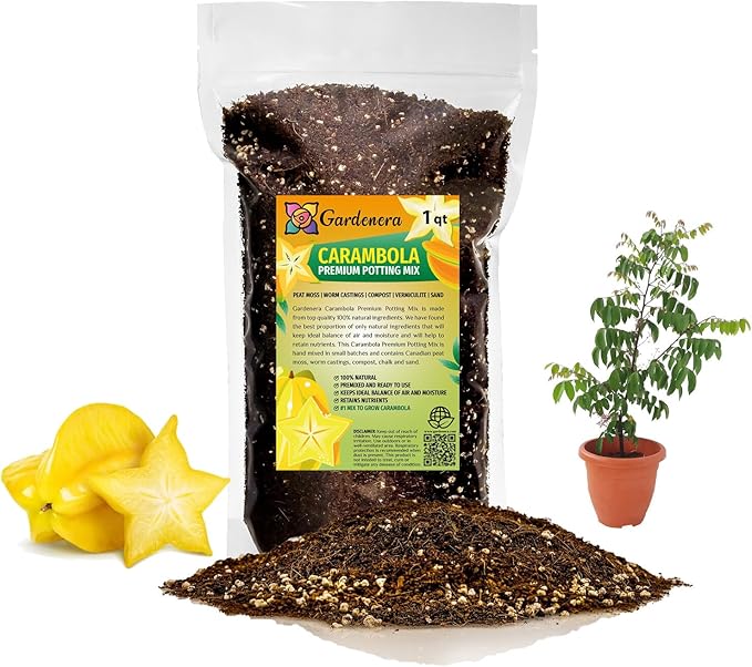 Premium Carambola Potting Soil Mix - Perfect Balance of Nutrients, Drainage, and Aeration for Thriving Starfruit Trees - 1 Quart