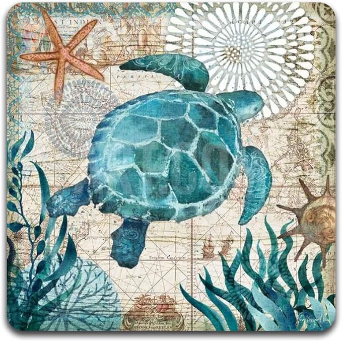 Marine Life Square Coaster Set - Made of Recycled Rubber - Set of 4