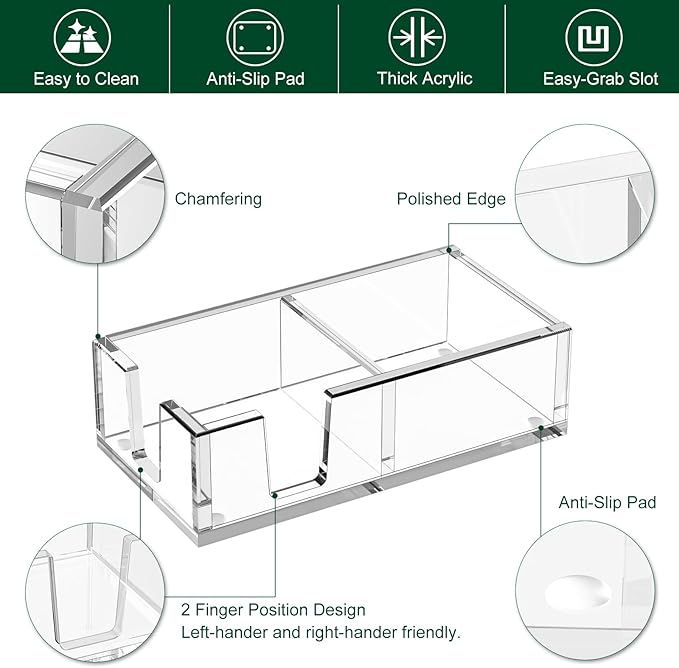 Acrylic Sticky Note Holder, Self-Stick Note Pad Holder W/O Pads - Note Dispenser Memo Pad Holder Desk Organizer for School Office Home (3''x3'' 2IN1 Clear)