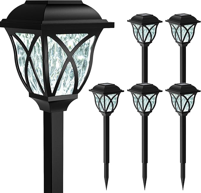 GIGALUMI Solar Lights Outdoor Waterproof, 6 Pack LED Solar Garden Lights, Outdoor Decorations, Garden Decor for Yard, Patio, Landscape, Planter, Walkway (Cold White)