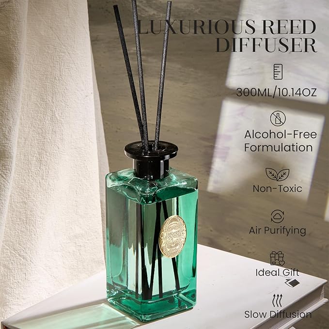 M&SENSE 10.14 oz Large Reed Diffuser | Sea Island CottonScent Oil Diffuser with Sticks |Hotel Collection Non-Toxic Essential Oil |for Bedroom Bathroom Living Room