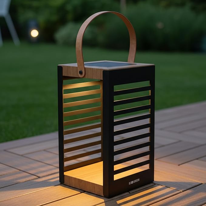 Solar Lantern with Handle - Outdoor Solar Light (7.87×13.78"), Waterproof & Corrosion Resistant, 8H Auto-On Warm White Light for Garden, Patio, Balcony & Porch Decor (Single Pack, Black)