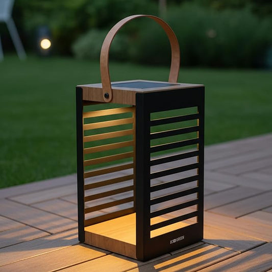 Solar Lantern with Handle - Outdoor Solar Light (7.87×13.78"), Waterproof & Corrosion Resistant, 8H Auto-On Warm White Light for Garden, Patio, Balcony & Porch Decor (Single Pack, Black)