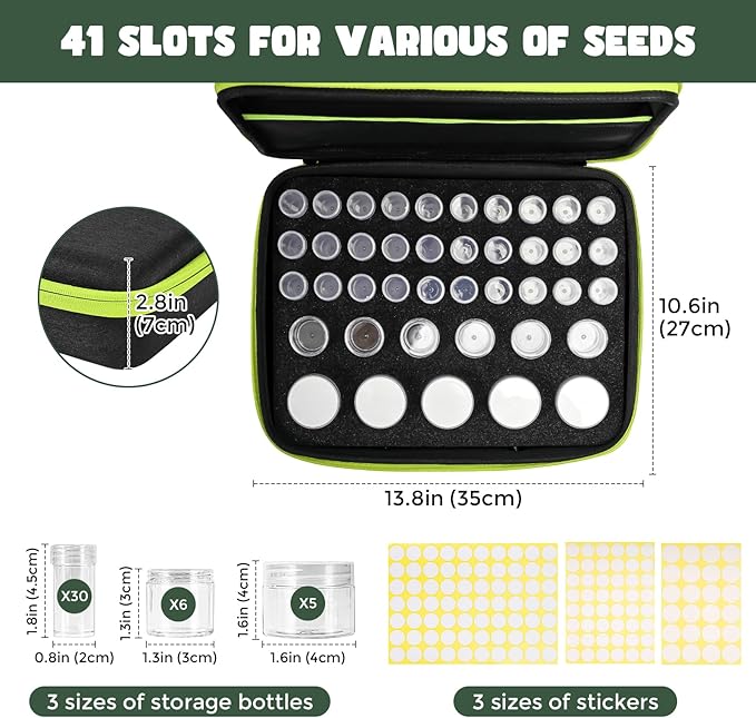 ProCase 41 Slots Seed Storage Organizer Sorter Box, Sturdy Seed Bank Saving Kit Container for Garden Vegetable Plant Flower, Seed Keeper Set with Label Stickers Funnel 3 Size of Bottles 1 oz 3 oz 5 oz