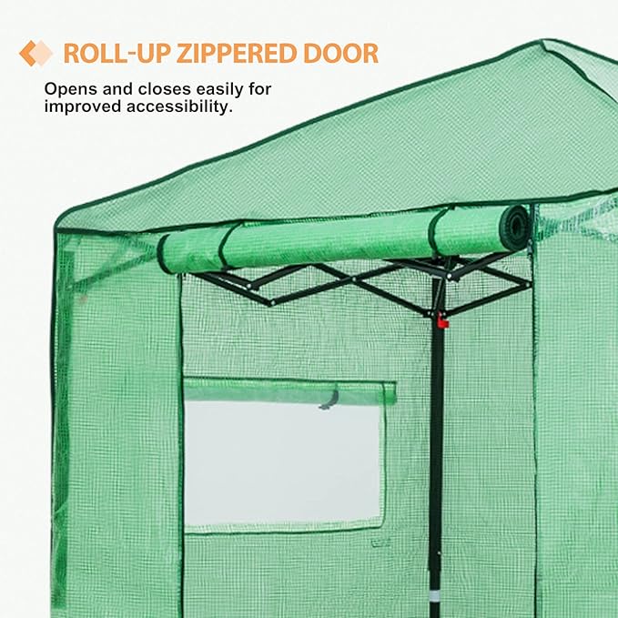 EAGLE PEAK Replacement Cover for 6x4 Portable Walk-in Pop up Greenhouse, Front Roll-Up Zipper Entry Door and 2 Roll-Up Side Windows (Frame Not Included), Green