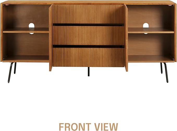 NTC Veil Sideboard with 2 Doors and 3 Drawers, Buffet Cabinet with Vertical Groove Design and Metal Legs, Storage Cabinet for Living Room, and Entryway, Effortless Assembly, Teak Look
