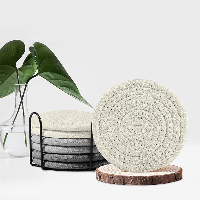 Cute Coaster Set of 6 Pcs, Super Absorbent Drink Coaster for Desk and Worktop Protection (Mix Grey, 4.3 Inches)