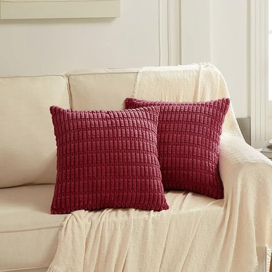 Fancy Homi 2 Packs Christmas Wine Red Decorative Throw Pillow Covers 14x14 Inch for Living Room Couch Bed Sofa, Modern Farmhouse Boho Home Decor, Soft Corduroy Burgundy Square Cushion Case 35x35 cm