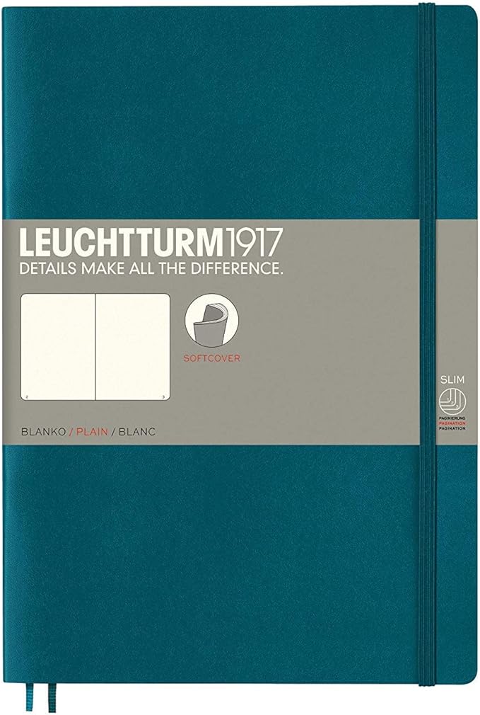 LEUCHTTURM1917 - Notebook Softcover Composition B5-123 Numbered Pages for Writing and Journaling (Plain, Pacific Green)