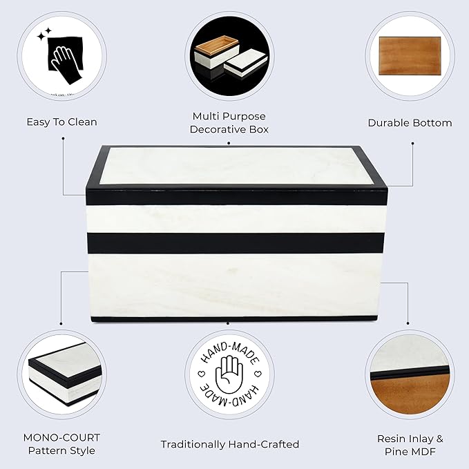 Handicrafts Home Handmade Mono Collection Decorative Jewelry Box Organizer – Keepsakes, Trinkets, and Home Decor – Antique Coffee Table Storage, Memory Box, Farmhouse Style Decor Court, 10x5x5