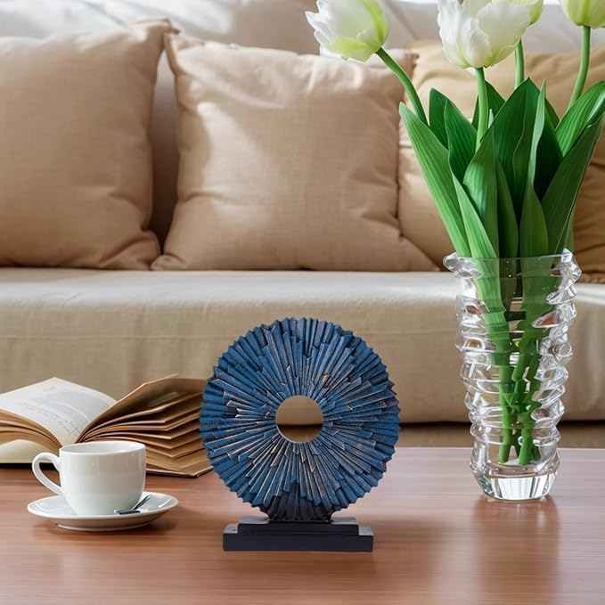 Minimalist Round Sculpture Decorative Objects Above Cabinet Decor Kitchen Modern Home Decor Items for Living Room Tv Stand, Center Pieces, Shelf, Coffee Table Decorations Accents (Blue)