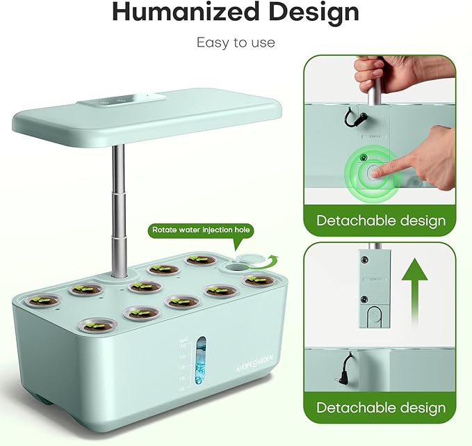 Ahopegarden Indoor Garden Hydroponics Growing System: 10 Pods Plant Germination Kit Herb Vegetable Growth Lamp Countertop with LED Grow Light - Hydrophonic Planter Grower Harvest Lettuce