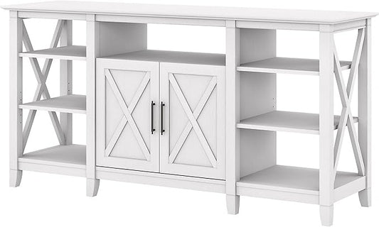 Bush Furniture Key West Tall TV Stand for 65 Inch TV in Pure White Oak, Farmhouse Entertainment Center with Storage
