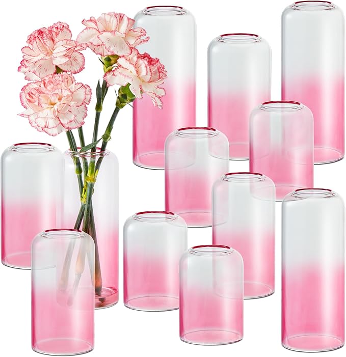 12pcs Pink Bud Vase, Glass Flower Vase for Centerpieces, Small Vases for Flowers, Decor Centerpiece for Bathroom, Decorative Vases for House Warming