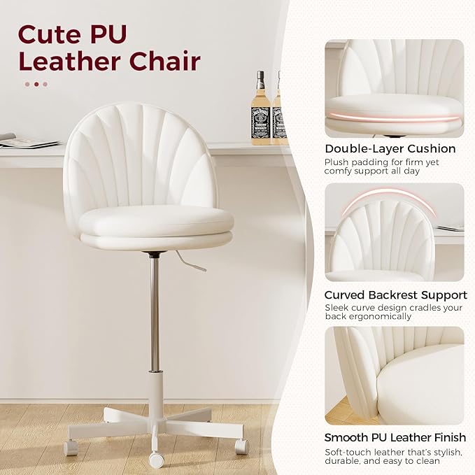 COMHOMA Vanity Chair with PU Leather, Small Tall Armless Chair with Back, Cute Candy Chair for Girls Gift Living Room/Makeup Room/Bedroom/Kitchen (Height Use: Adjustable from Desk to Bar Height)