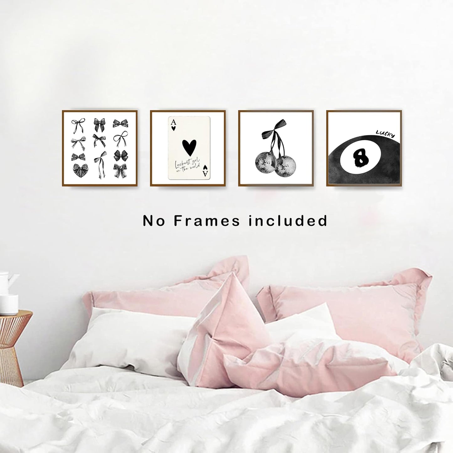 okaxscm Black Coquette Trendy Preppy Wall Art Prints Set of 4,Coquette Room Decor,Preppy Room Decor Aesthetic, Black Bow Disco 8 Ball Cherry Wall Decor Posters for Girls Bedroom Dorm, 10x10 Unframed