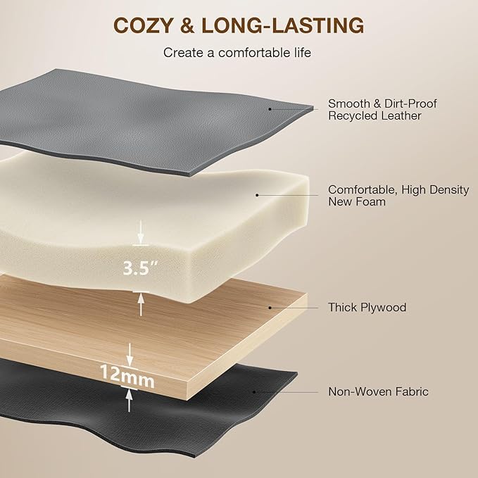 18-Inch Leather Vanity Stool Chair, Vanity Bench with Metal X-Leg, Ottoman Accent Stool with Thick Padded Saddle Seat, Gray